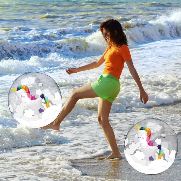 2 stycken 12 tums uppblåsbar strandboll med enhörning sommar vatten kul strandfotboll