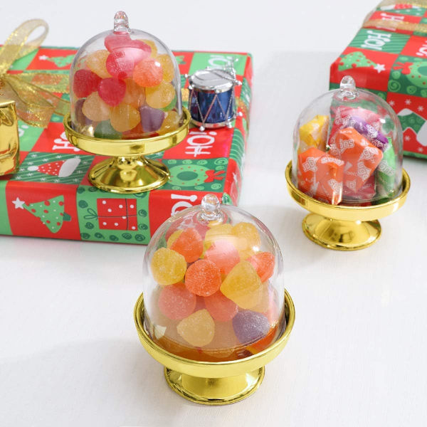 12 st Mini Candy Box, Transparent Plast Macaron Presentförpackning med Kupolskydd (guld) color 2