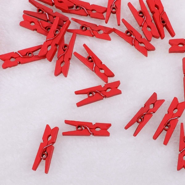 2,5 cm Hem Mini Dekorativ Foto Liten Träklämma DIY Tillbehör (röd) 100 st red