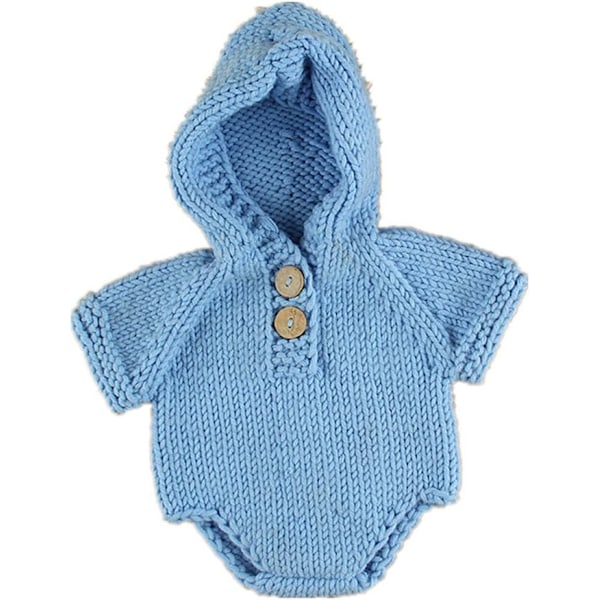 Nyfödd bebis virkad stickad kostym kläder fotografering rekvisita playsuit (blå) blue