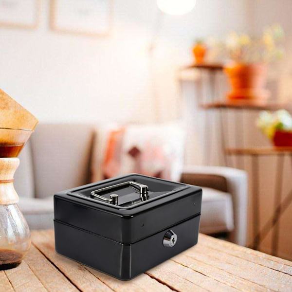 Säkerhetsbox med nyckel Mini Bärbar Låsbar Kontant Pengar Mynt Hushåll(5.9 x 4.72 x 2.95in)(svart) black