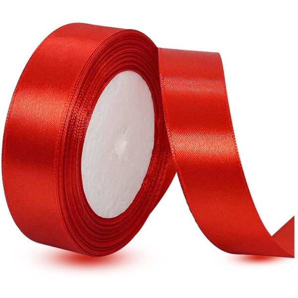Satinband Röda 20 mm breda, 22 meter presentband för presentinslagning, gör-det-själv hantverk, buketter（röda） color 3