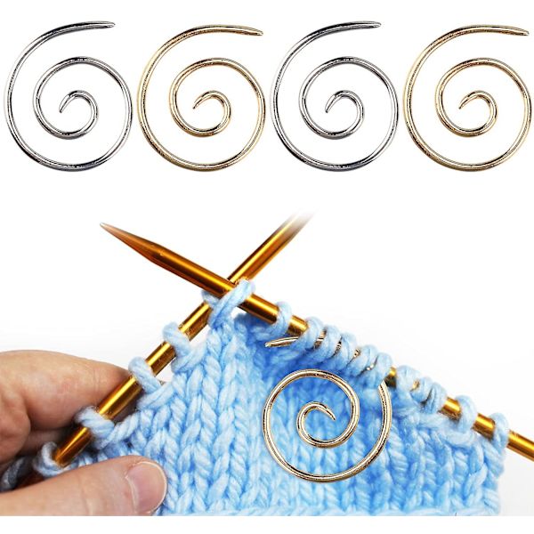 4 st spiralformade stickningsnålar, handgjorda stickningsverktyg i rostfritt stål, cirkelformade böjda nålar (silver + guld)