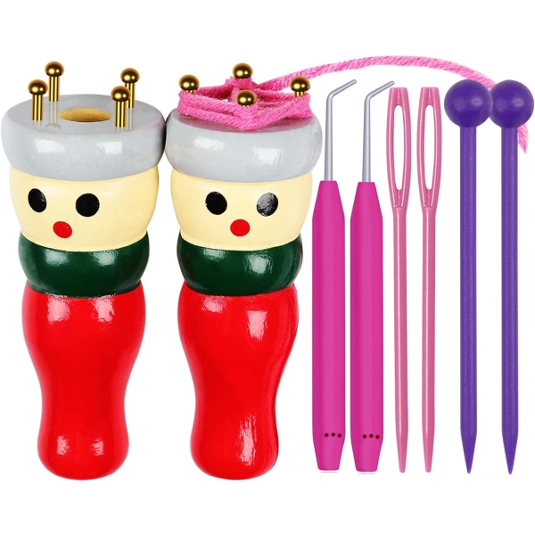 Stickningsdocka-set, 2-pack fransk stickdocka, stickdocka i trä för barn