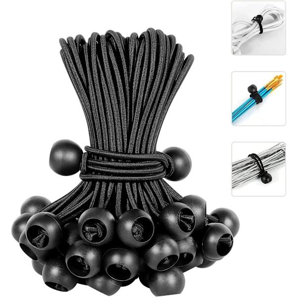 25 st svarta elastiska spännare, elastiska spännarbollar för tält, gummispännare 20 cm