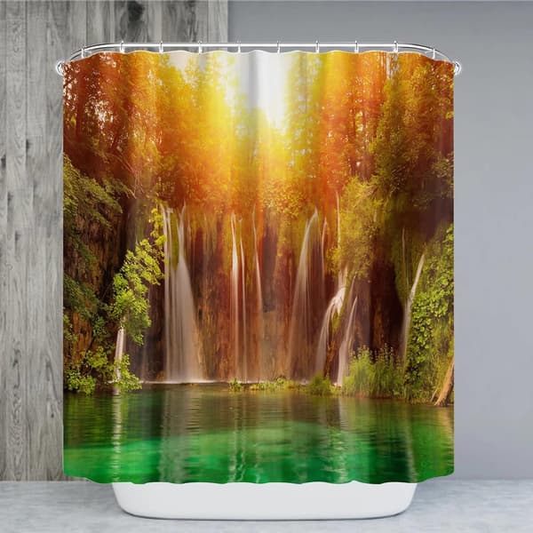 Vattenfall Naturlandskap Vattentät Duschdraperi Polyestertyg (180x180cm)