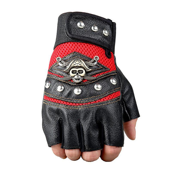 Steampunk gotiska handskar herr vintage läder kapten fingerlösa handskar (röd) red