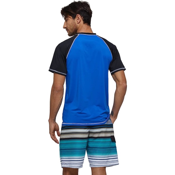 Kortärmad herr Snabbtorkande simtopp Surf UV-solskyddsbaddräkt (blåsvart)L blue black l