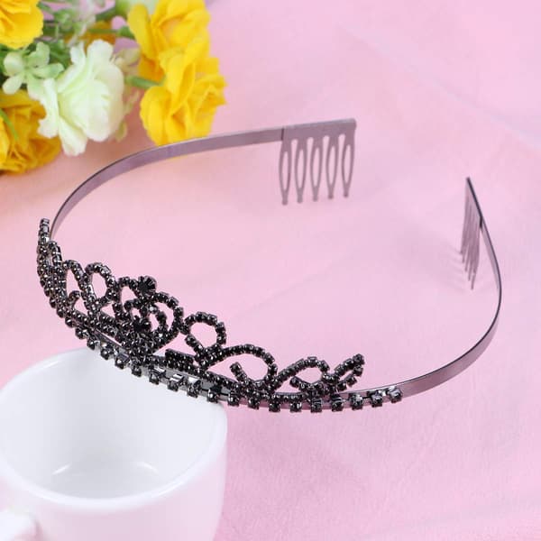 Bryllupshårbånd Hårbøjle Rhinestone Krone med Hårkam (Sort)