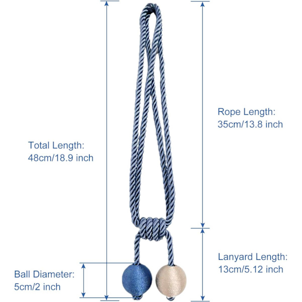 2-pack gardinbindningar i rep, gardinbindningar i rep för gardiner, vardagsrum Navy blue