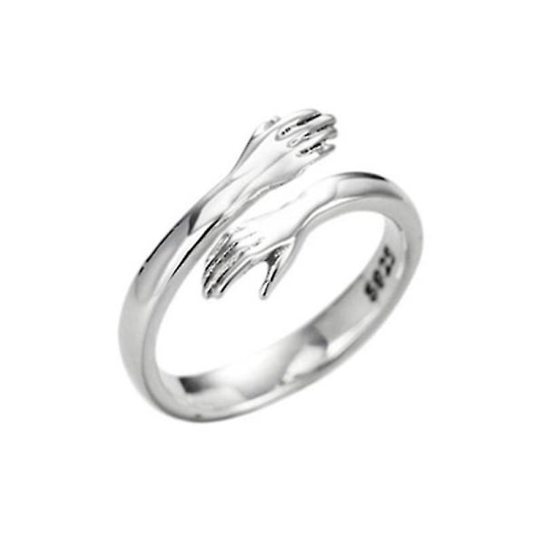 Ringar för kvinnor, Silver Romantisk Kram Handkramar Öppna Ringar Justerbar Ringstorlek