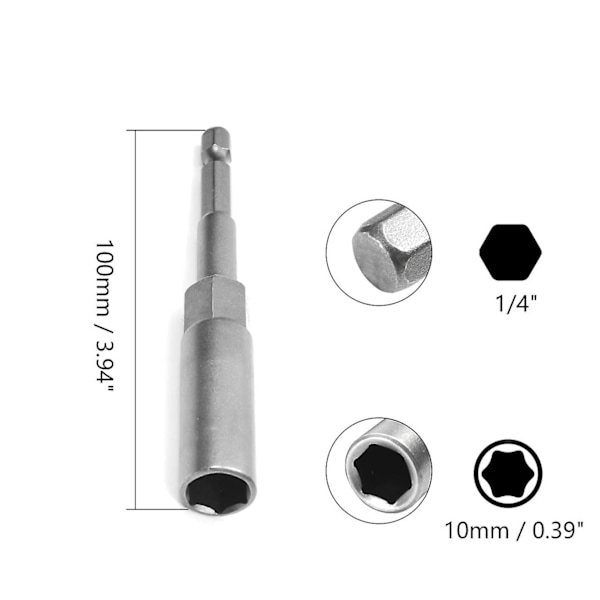 1/4\" Snabbväxlande Sexkantsfäste Mutterhållare Drivbits Metrisk Icke-Magnetisk - 2 Stycken