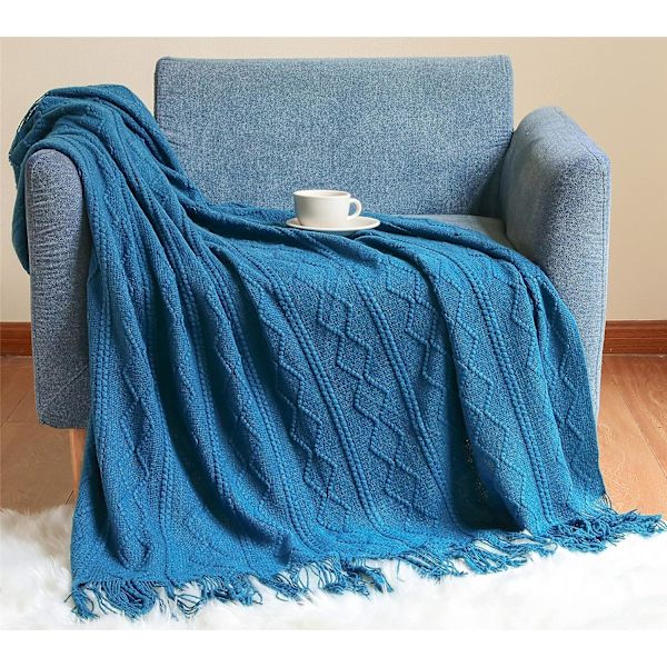 Mjuk stickad filt, vändbar filt, mjuk filt, marinblå 127*180cm - stil 2 color 2