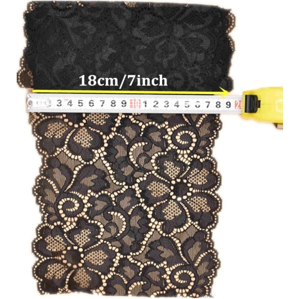 10 yards mjukt blommigt stretchigt spetsband DIY-klädertillbehör (svart) Black
