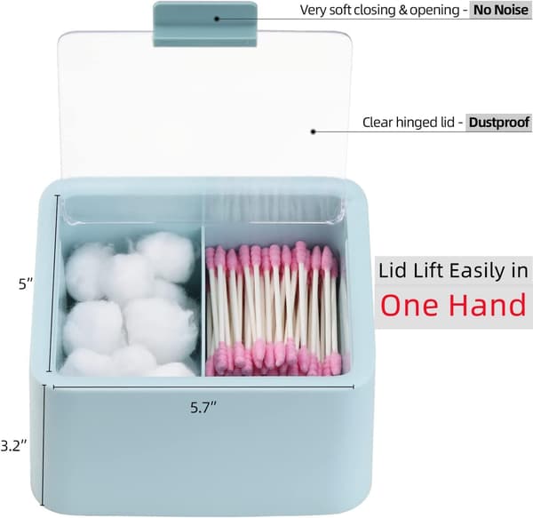 Vatrondel Q-Tips Dotting Ball Dispenser Badeværelsesbeholder med låg til makeupopbevaring (blå) Blue