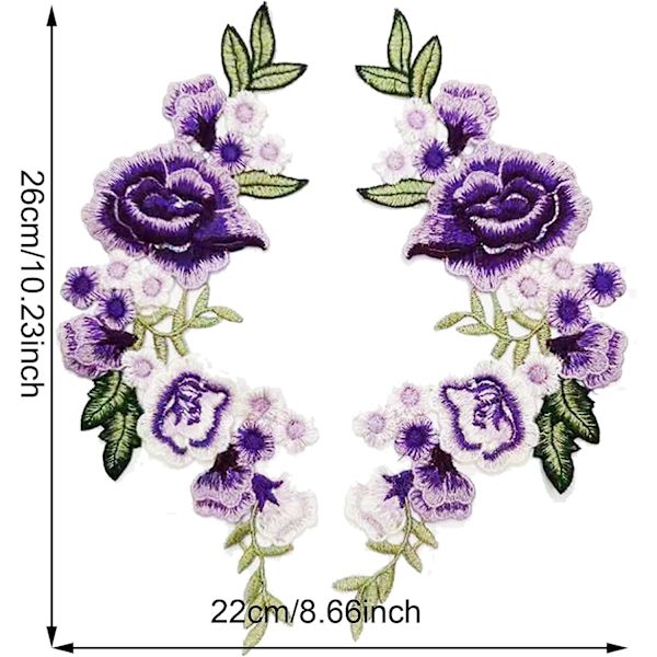 Vattenlösliga färgglada blommönster kläder broderilappar DIY lappar (lila) 1 par Purple