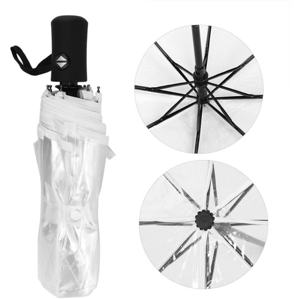 Automatiskt genomskinligt paraply, bärbart, tre veck, vindtätt paraply, Uv-skydd