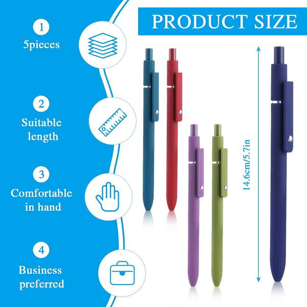5-pack estetiska kulspetspennor, 0,5 mm indragbara gelpennor, söta kulspetspennor color 2