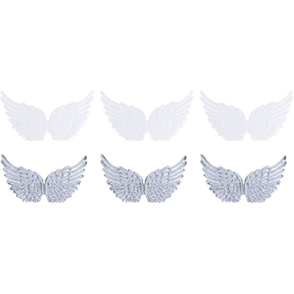 3D-vingar lappkläder dekal 13,5 cm DIY-hantverksdekoration (vit + silver) 12 stycken White + Silver