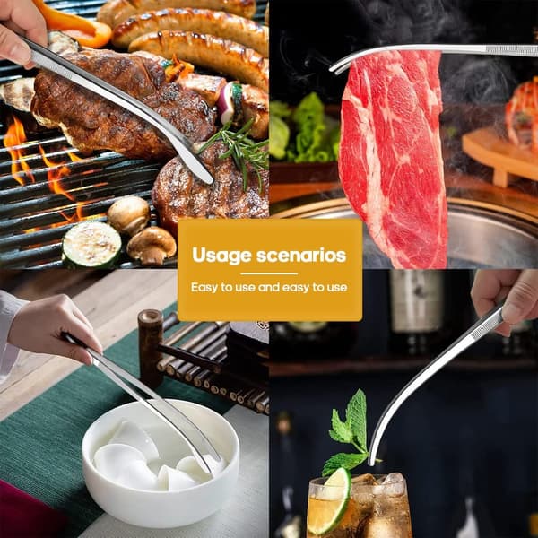 2 stk. grilltang, rustfritt stål, kokepinsett, 8 tommer lang, med finprofilert grep