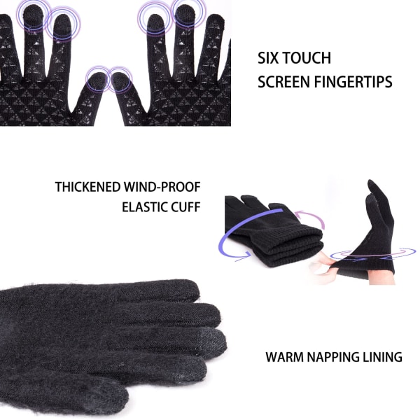 Winter Herren Damen Touchscreen Warme Thermohandschuhe - Rutschfester Griff - Dehnbares Material（svart XL） Black
