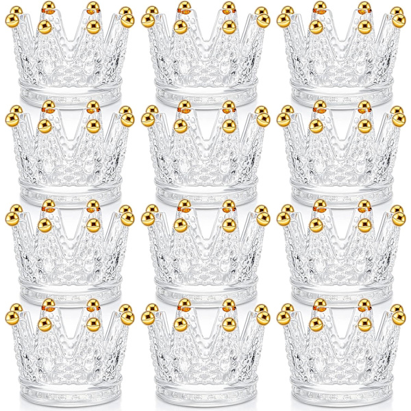 12 st glas krona guld pärla votiv klar bordsskiva te ljus hållare krona ljusstake prydnad