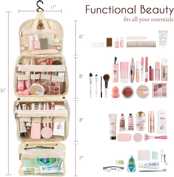 Rejse makeuptaske til kvinder, perfekt gave til Valentinsdag, fedeste gave til kvinder, makeup og makeuptaske - creme