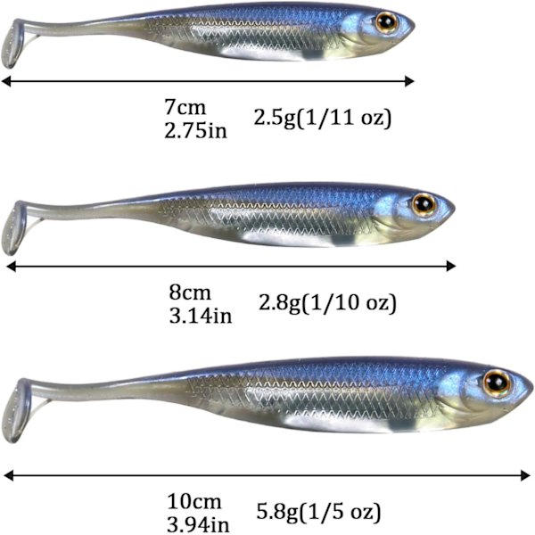 Simulerad mjuk fisk reflekterande bete, shad bete, flytande reflekterande bete - 5 stycken