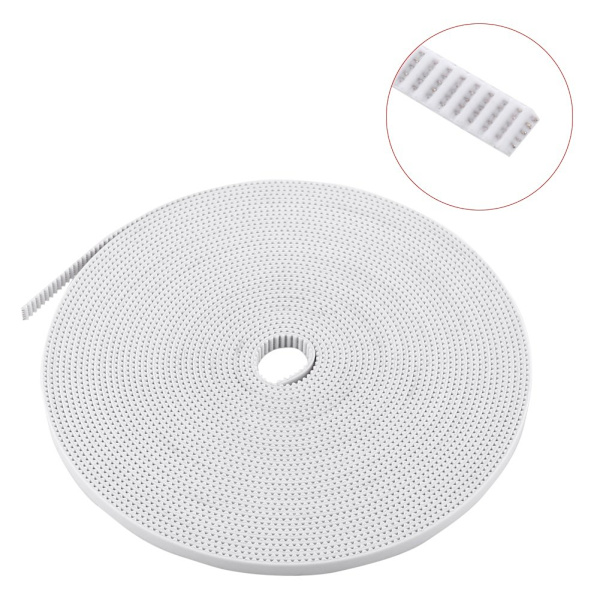 GT2 10 meter 6 mm bredd 2 mm delning kuggrem för 3D-skrivartillbehör, vit