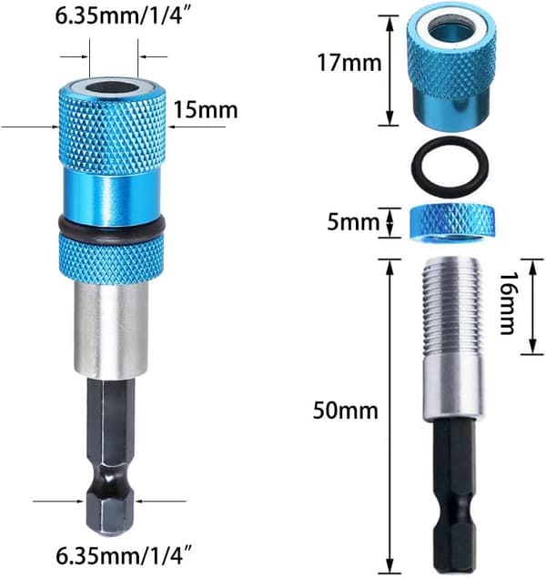 3 ställbara skruvdjup magnetiska skruvmejselbitshållare 1/4\" med Phillips 2 skruvmejselbits, blå