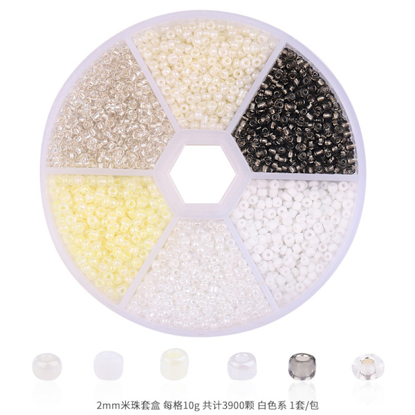 DIY pärlmaterial smycken tillbehör 6 färger glas hirsfrö pärla set White 0.3 cm