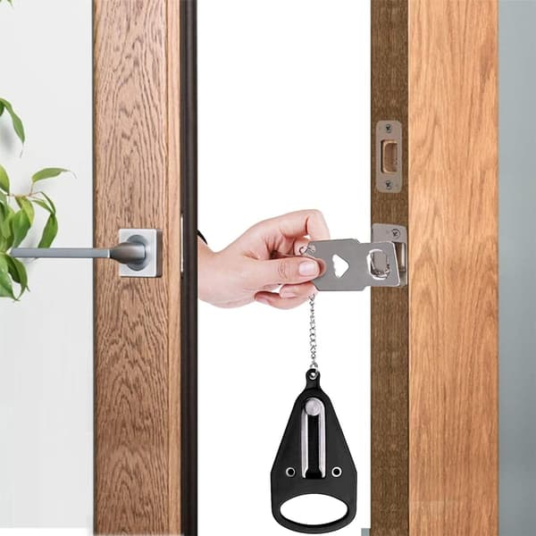 Bärbar dörrlås, dörrkedja, ingen borrning krävs, säkerhetslås studenthem