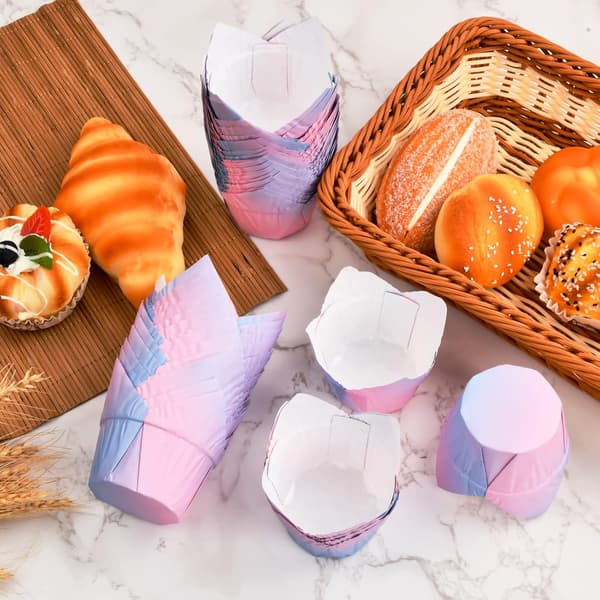 100 stk. tulipanformede papirkopper, cupcakeforme, muffinspapir, gradient