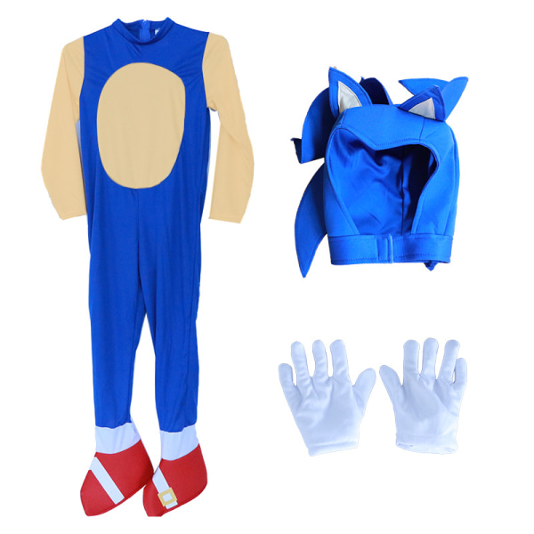 Halloween Sonic the Hedgehog Cosplay Jumpsuit Kostym Fest Barn Pojkar Blå l l