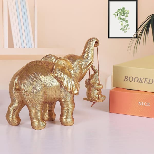 Elefantstatue, Elefantdekoration, Mor gave, Moderne til interiør, Stue, Kontor - Guld Gold