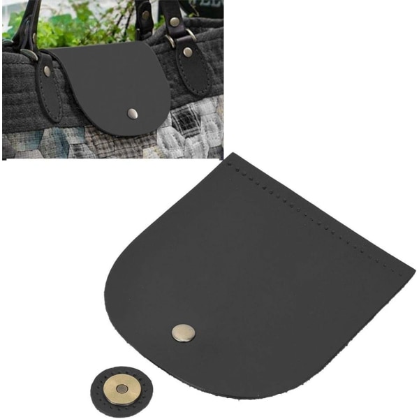 Läder DIY sytillbehör, väska flip cover split läder magnetiskt spänne (svart) Black