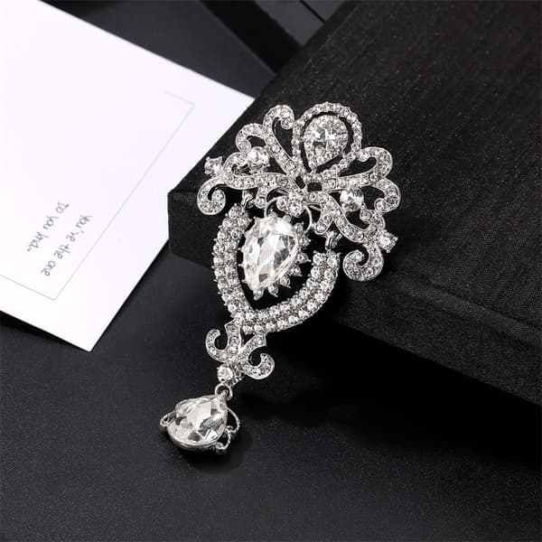 Sølv Rhinestone Krystal Diamant Hvid Stor Blomst Bryllupsbroche