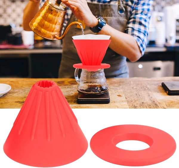 1 stk gjenbrukbart kaffefilter i silikonharpiks, sammenleggbart kjeglefilter (rødt) red