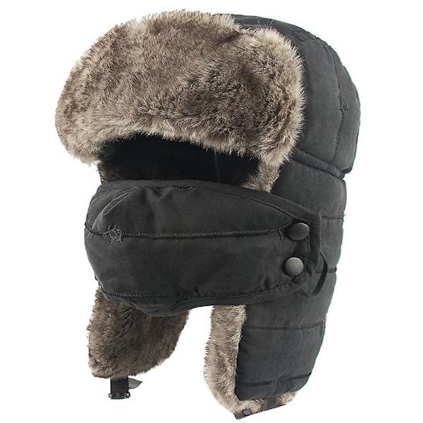 Vintervarm kattunge broderad vindtät mask öronmuff keps (svart) Black