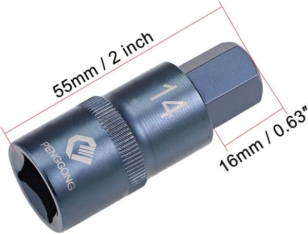 1/2\" Drive x H14 (14mm) Hex Bit Socket, S2 Steel Bits, CR-V Sockets Metric 2\" Längd Blå 14mm