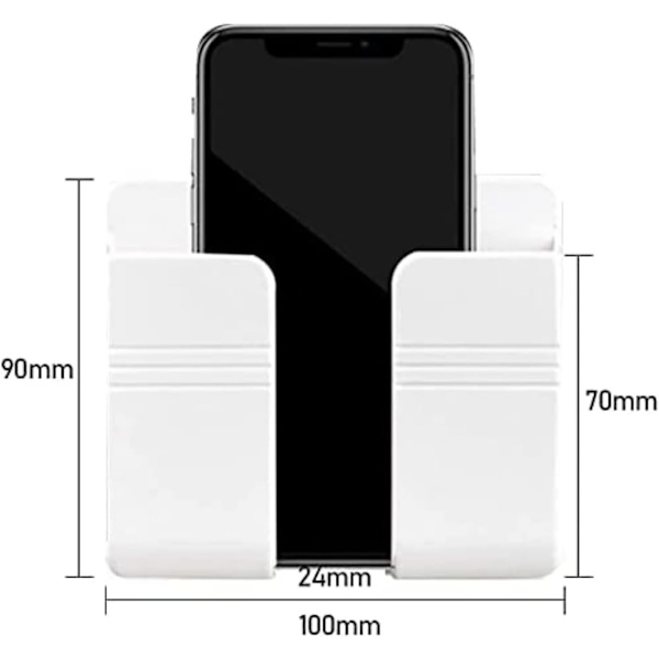 2-pack väggmonterad mobiltelefonladdarehållare, 3M självhäftande fjärrväggstativ (vit) White