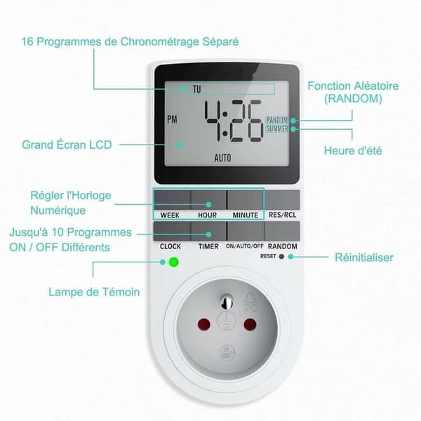 Digital programmerbar stikkontakt, ugentlig digital timer med LCD-display, 12H/24H/7 dages elektrisk stikkontakt timer (1 pakke)