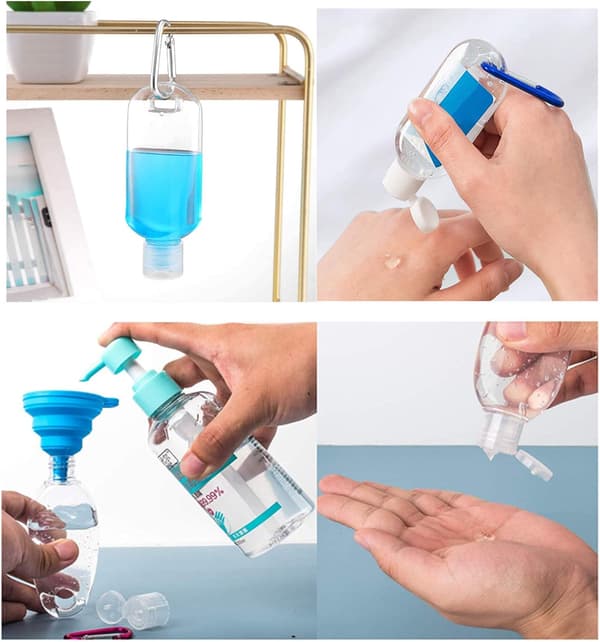 10 stycken 50 ml bärbara reseflaskor, flip-lock plastflaskor, med karbinhake reseflaskor