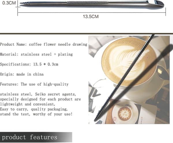 Sæt med 3 Barista kaffe latte dekorationspenne i rustfrit stål