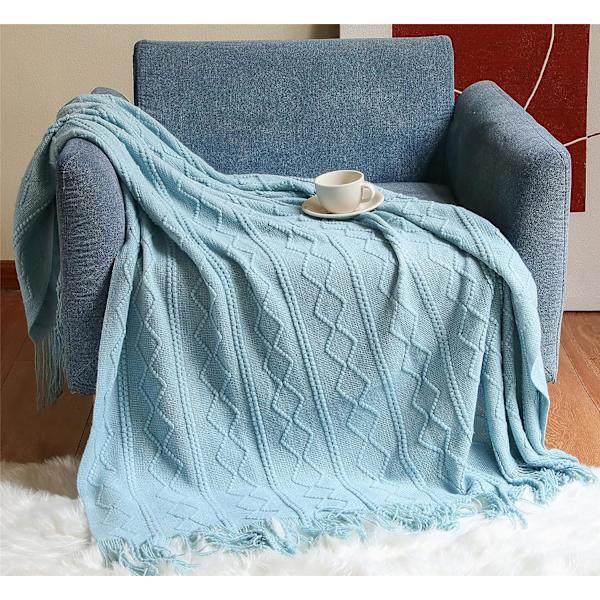 Mjuk stickad filt, vändbar filt, mjuk filt, sjöblå 127*180cm - stil 2 color 5