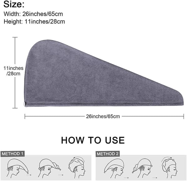 Duschmössa korallfleece torrt hår mössa med design knappar (grå + blå) 2 stycken