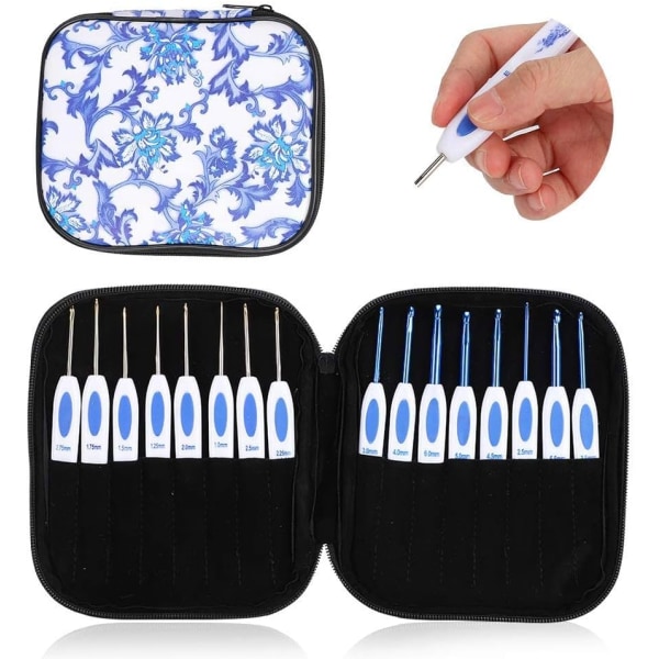 Clover virknålsset 16 st med bärbar väska för DIY handarbete för älskare (blå) Blue