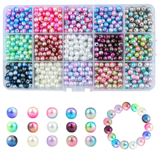 1200 st Gradient Mermaid Imitation Pearl Beads for Craft, Faux ABS Smooth Filler Rainbow 6mm DIY Smycken Halsband Making