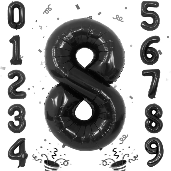 1 st 40 tum stor digital folieballong för födelsedagsfestdekorationer (svart, 8) Black 8