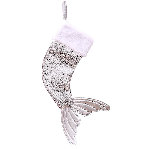 1 st Sequin fiskstjärt julstrumpa dekoration presentpåsar Silver